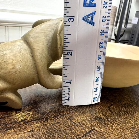 Hand Carved Elephant Drinking Trinket Dish Bowl Jacaranda Wood Sculpture Decor - Picture 7 of 11